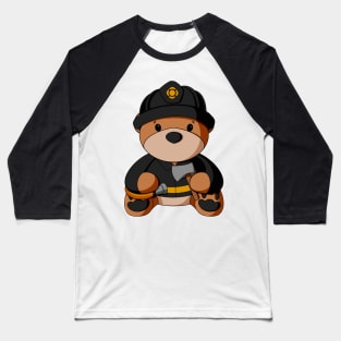 Black Uniform Fireman Teddy Bear Baseball T-Shirt